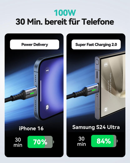 USB-C Ladekabel 100W [2m], PD3.0 Schnellladekabel, Nylon Geflochten, Langlebiges Lade- & Datenkabel für Smartphones, Tablets & Laptops